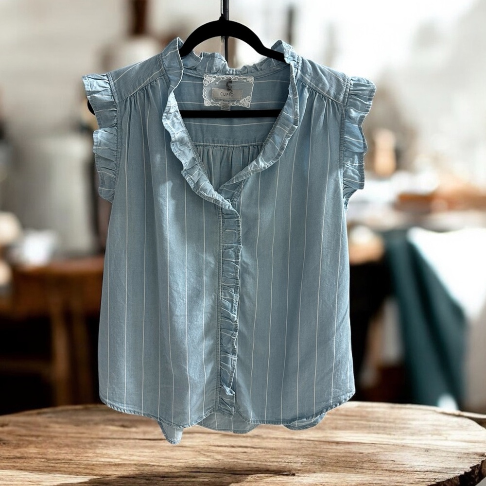 Cupio Light Blue Ruffle Blouse